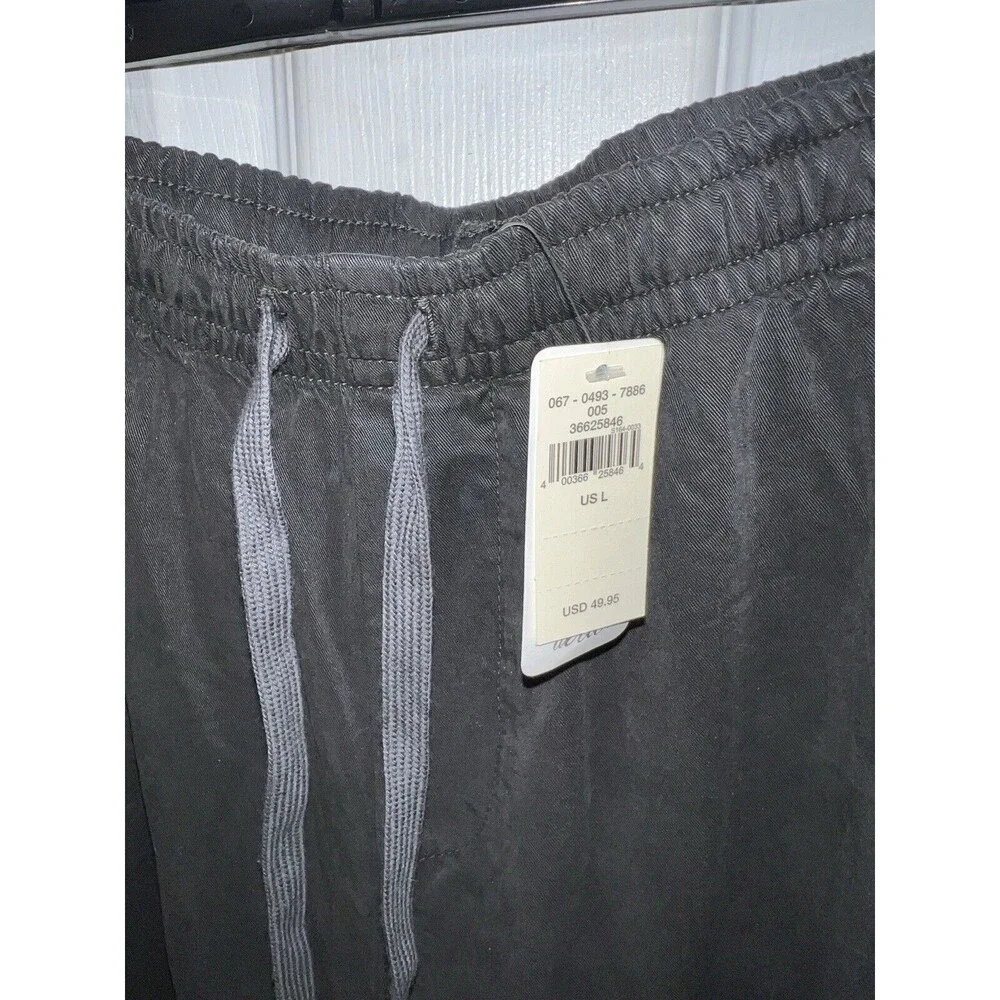 Aerie Womens Baggy Pants L Gray Tie Jogger Elastic Waist High Rise minimal New